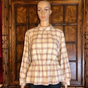 Ann Taylor Keyhole Plaid Peplum Blouse